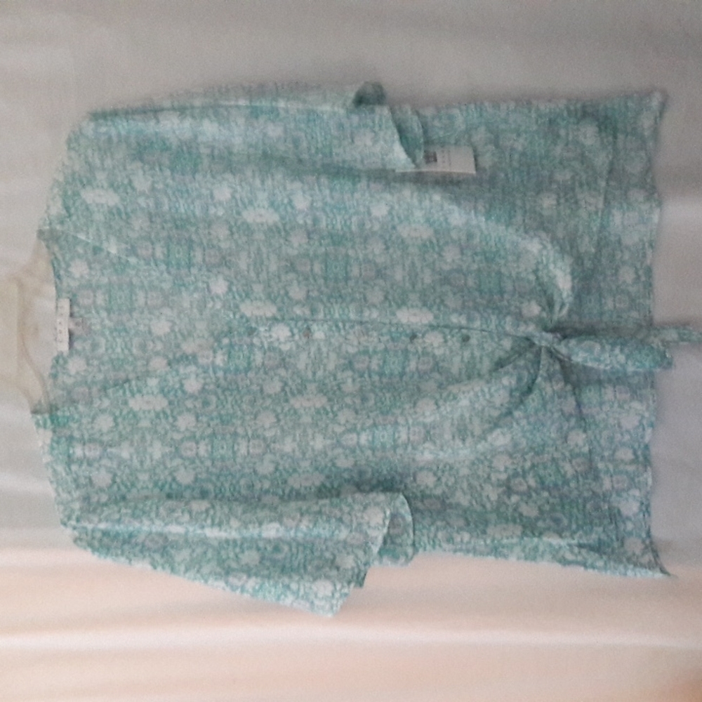 CHAUS Blouse Marrakech Nights Tina Teal XL High low Tie Bottom Hemline